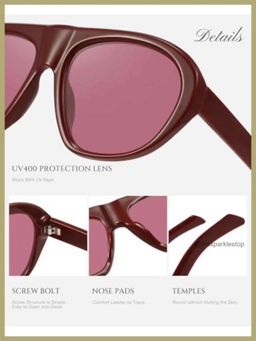 Oversized Aviator Sunglasses UV400 Protection Retro 70s Style Lightweight